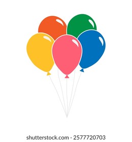 Festive balloons attached to strings, isolated on a white background. Vector