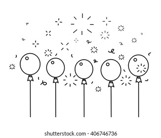 Festive balloons background, line style vector illustration