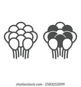 Festive balloons bunch line and solid icon, holiday festive concept. Vector graphics. Air balloon pack sign on white background, outline style icon for mobile or web design