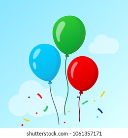 Festive balloons flying in the sky. Vector illustration on white background.