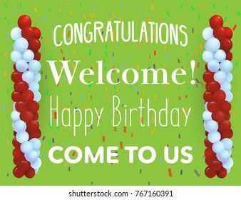 Festive balloons in the form of columns. Registration of congratulations, opening of shops, holidays. Vector illustration.