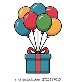 Festive balloons and gift box present celebration