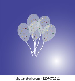 Festive balloons on a blue background. Transparent balls with brilliance. Vector illustration