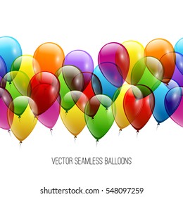 Festive Balloons real transparency. Vector illustration EPS 10. Seamless background.