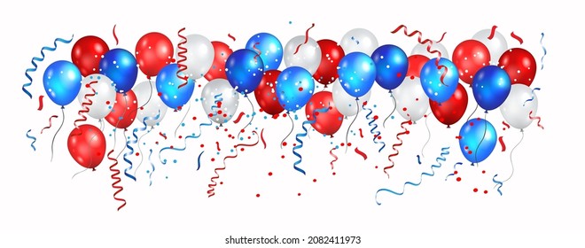 Festive balloons set in traditional colors - red, white, blue for for decoration