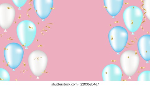 Festive banner with balloons and golden confetti. Poster, banner happy anniversary.