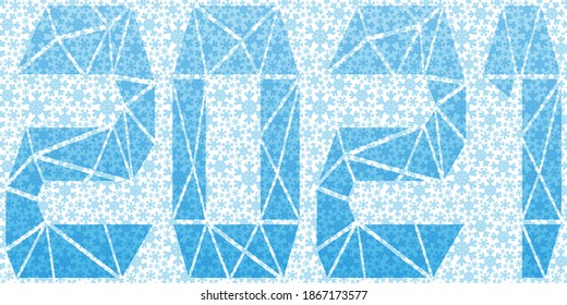 Festive banner with blue snowflakes and 2021 on a white background.