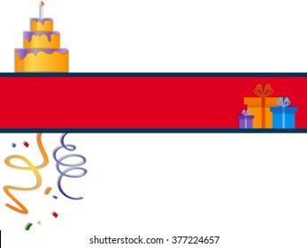 festive banner with cake and gift boxes. EPS 10