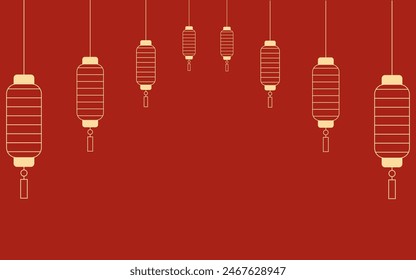 Festive banner with Chinese red lanterns and Copy Space. Frame from Asian lantern and Blank field for inscription. Simple minimalism  Vector can used web banner, poster template, EPS