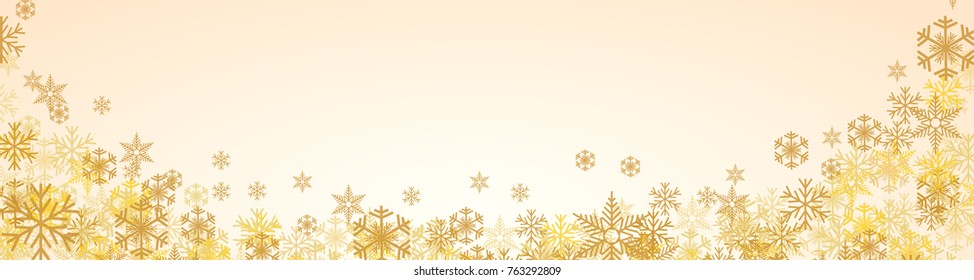 Festive banner Christmas background and winter with copy space. snow and ice crystals on gold