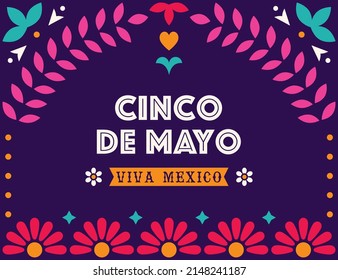 Festive banner for Cinco de Mayo - federal holiday in Mexico. Vector design with decorative folk art elements.