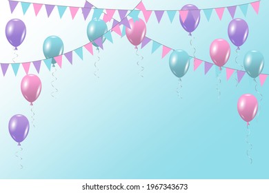 Festive banner design. Cartoon invitation card with balloons frame. Vector illustration. EPS 10. Stock image.