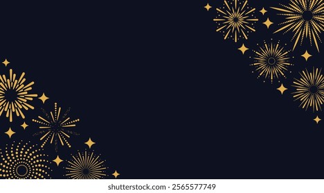 Festive banner with fireworks on a dark background. Design for winning, New Year, anniversary celebration. Vector illustration