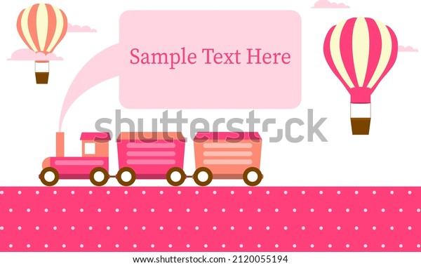 Festive banner in the form of a toy train\
pulling wagons on a white background with balloons. Vector. cartoon\
illustration.