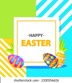 Festive banner. Happy Easter eggs on a grass the painted lie ornament. Flat illustration vector.Website banner concept.Spring holiday.