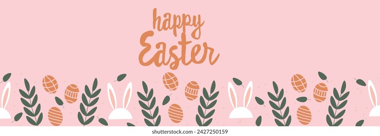 Festive banner for Happy Easter on pink background