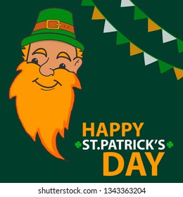 Festive banner the man in a hat a St. Patrick's Day. Flat cartoon character vector.Isolated on a white background.National Irish holiday.
