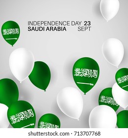 Festive Banner with National Color Flag Balloons of The Saudi Arabia. Happy independence day. The inscription Kingdom of Saudi Arabia 23rd September - Day of the United Kingdom Saudi