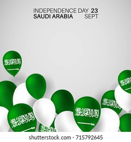 Festive Banner with National Color Flag Balloons of The Saudi Arabia. Happy independence day. The inscription Kingdom of Saudi Arabia 23rd September - Day of the United Kingdom Saudi
