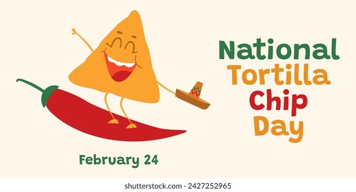 Festive banner for National Tortilla Chip Day with nacho and chi