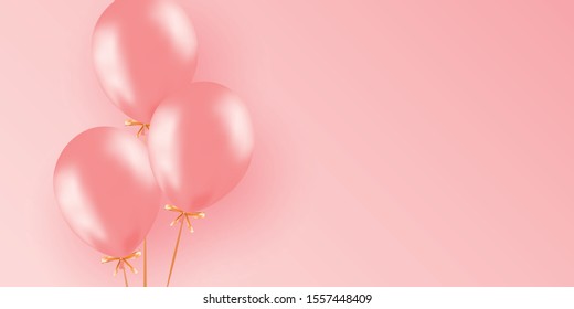 Festive banner with pink helium balloons. Frame composition with space for your text. Useful for announcement , poster, flyer, greeting card