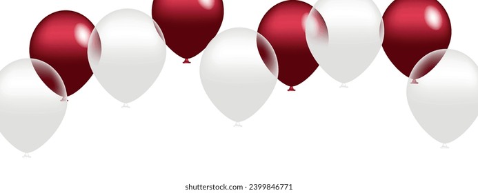 Festive banner with red confetti and balloons	