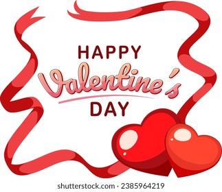 A festive banner with red ribbon and hearts to celebrate Valentine's Day