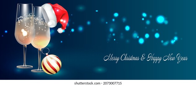 festive banner with Santa Claus hat and christmas ball
