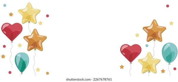 Festive banner with vector balloons on white background. Happy Birthday