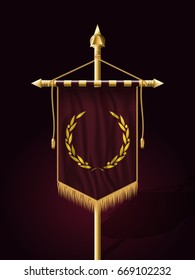 Festive Banner Vertical Flag with Flagpole. Wall Hangings with Gold Tassel Fringing. Has Place for Inscription or Logo