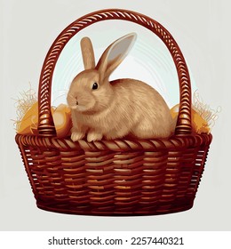 Cesta festiva con conejo lindo y huevos ortodoxos de Pascua sobre un fondo claro - Ilustración vectorial