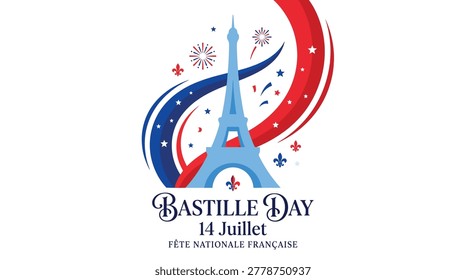 Festive Bastille Day scene featuring Eiffel Tower and colorful fireworks display.