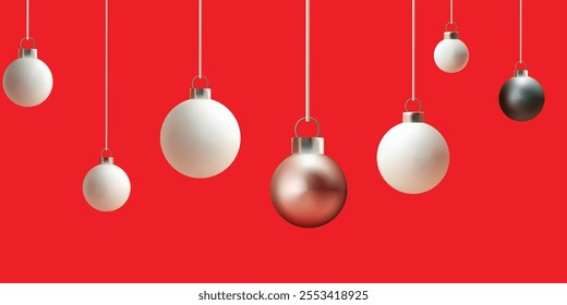 Festive baubles hanging in various sizes, forming a seamless Christmas ornament pattern. Perfect for holiday decorations, wrapping paper, or seasonal digital designs.