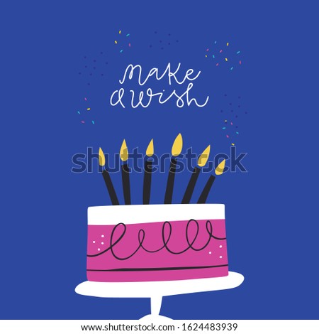 Festive bday cake and congratulation phrase illustration