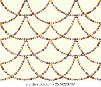 Festive beads decoration seamless pattern. Pearl ball chain garland ornament vector illustration. Holiday vintage ornament design for background, textile, fabric, packaging, wallpaper.