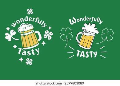 Festive Beer Mug with Shamrocks on Green Background for St. Patrick's Day Celebration"