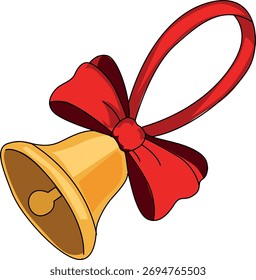 Festive Bell with Red Ribbon Creating Cheerful Holiday Season Illustration