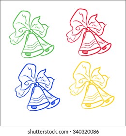 Festive bells with bow, colored, set