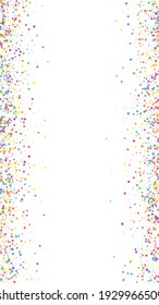 Festive bewitching confetti. Celebration stars. Childish bright stars on white background. Fine festive overlay template. Vertical vector background.