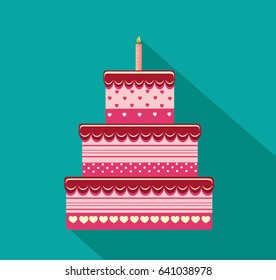 Festive big cake. Happy Birthday. Greeting card or invitation for a holiday. Vector