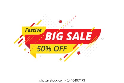 Festive Big Sale Banner, Sticker Design with 50 Discount Tag