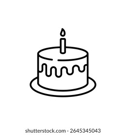 Festive Birthday Cake With Candle And Decorative Icing Outline