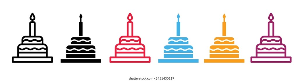 Festive Birthday Cake and Candle Icon for Celebratory Events