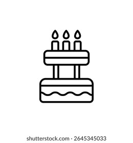 Festive Birthday Cake With Lit Candles In Minimalist Outline Style