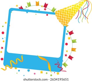 Festive birthday frame vector illustration on white.