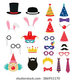 Festive Birthday Party Elements Of Props. Hats, Glasses, Masks, 