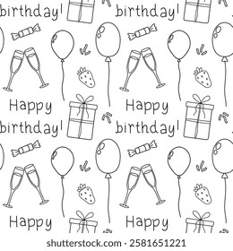 Festive birthday pattern featuring balloons, gifts, and celebratory elements
