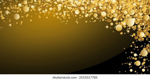 Festive black background with gold sequins and confetti for Christmas celebration