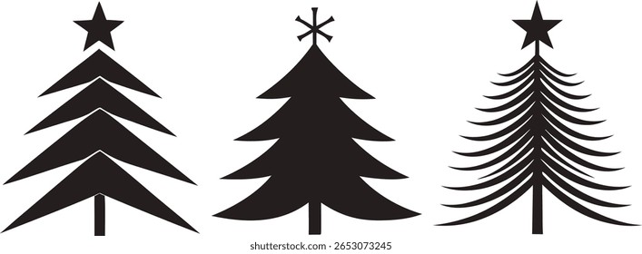 Festive Black Christmas Tree Vector Elements, Unique Holiday Tree Vector Set for Design Use