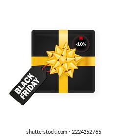 Festive Black friday gift box with bow and ribbon